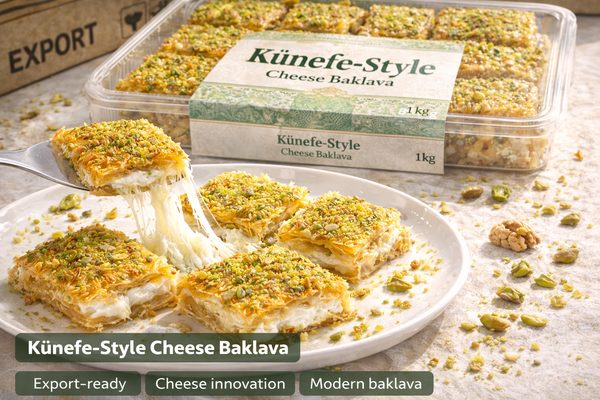 キュネフェ風チーズ・バクラヴァ キュネフェ風チーズ・バクラヴァ — 卸売輸出向けアソートに適したモダンなトルコデザート